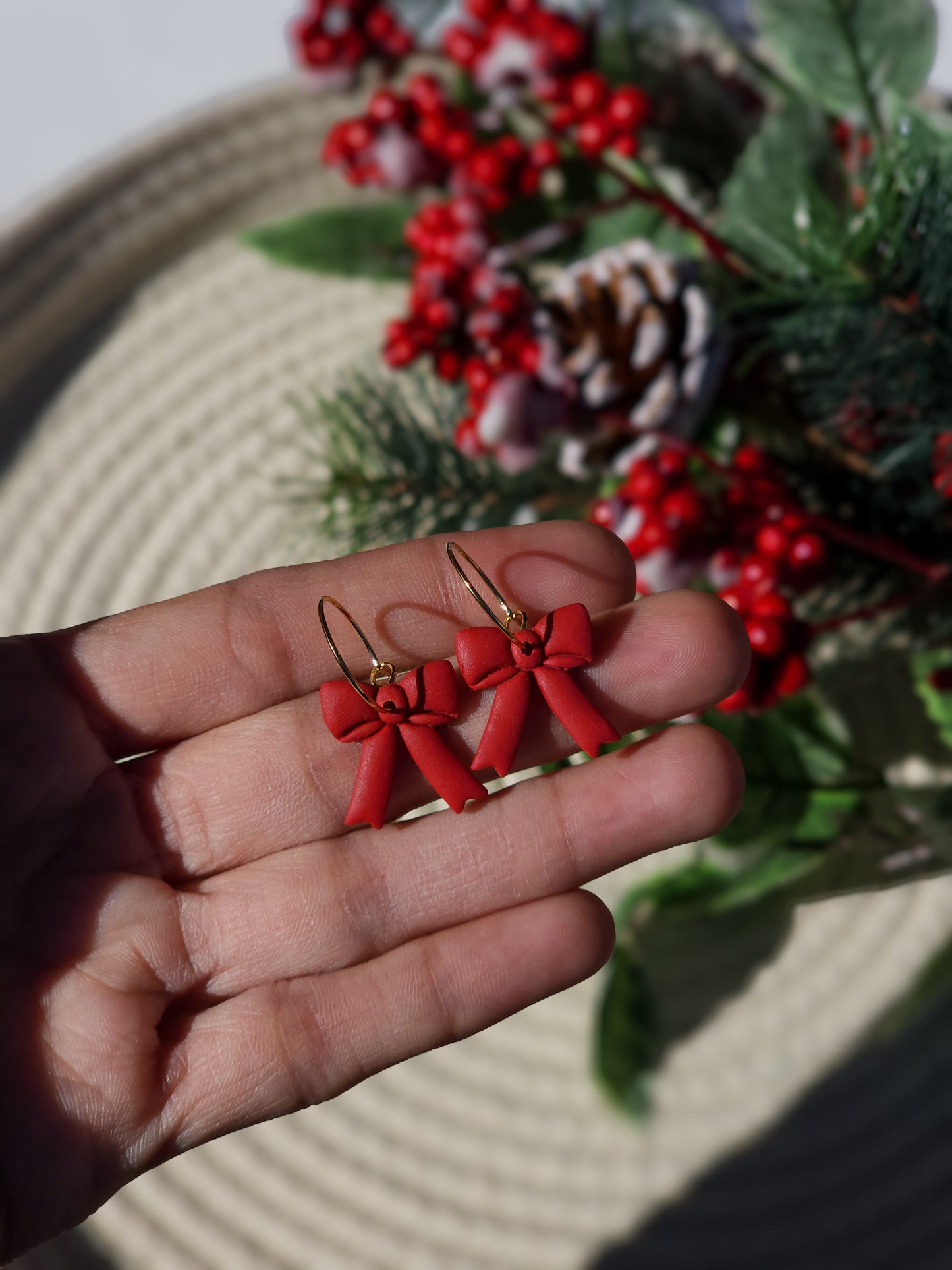 Holiday Bow Mini Hoops