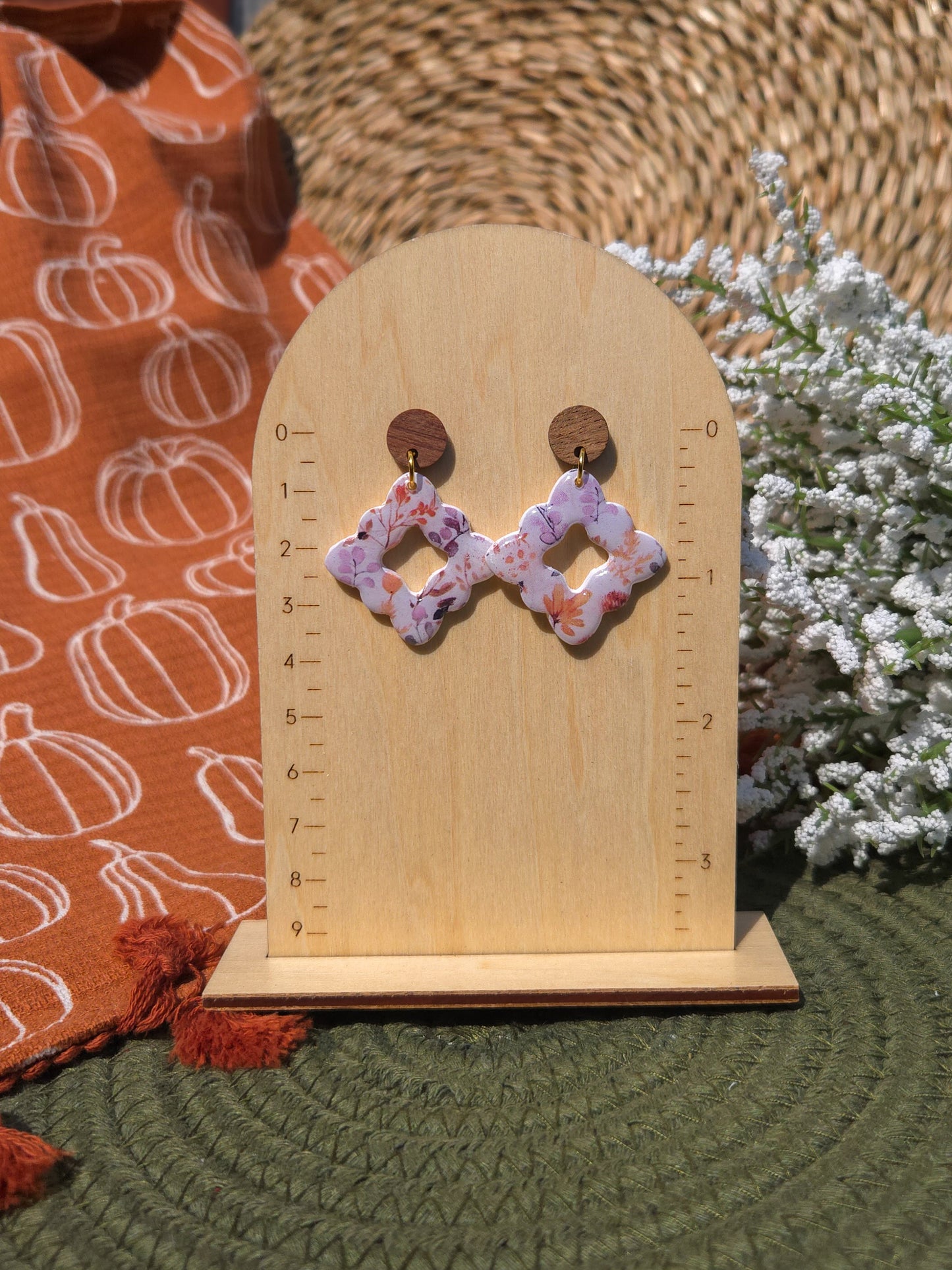 Gwyn (Autumn Floral) | Scalloped Rhombus Dangles