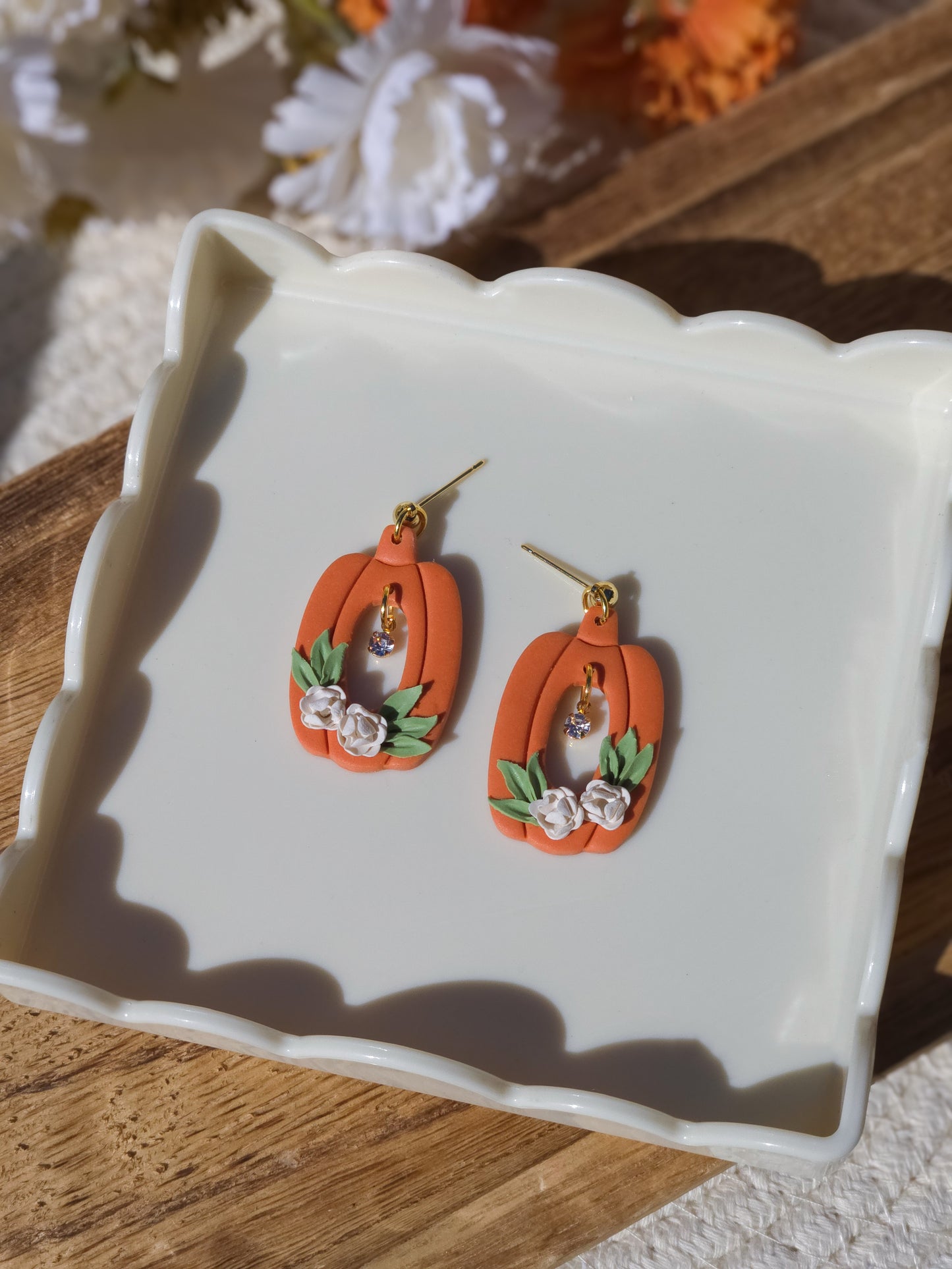 Windowed Floral Pumpkin Earrings