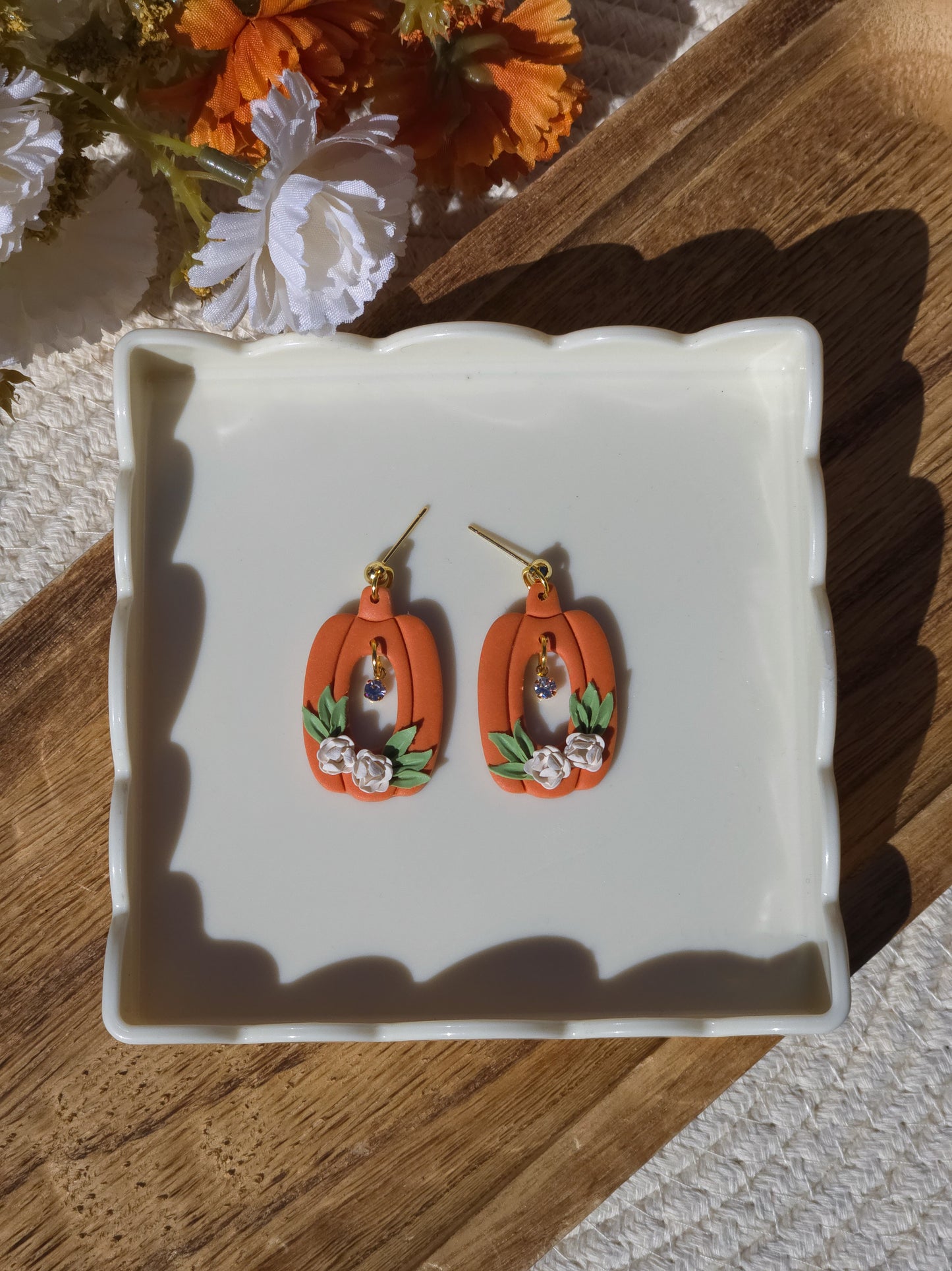 Windowed Floral Pumpkin Earrings