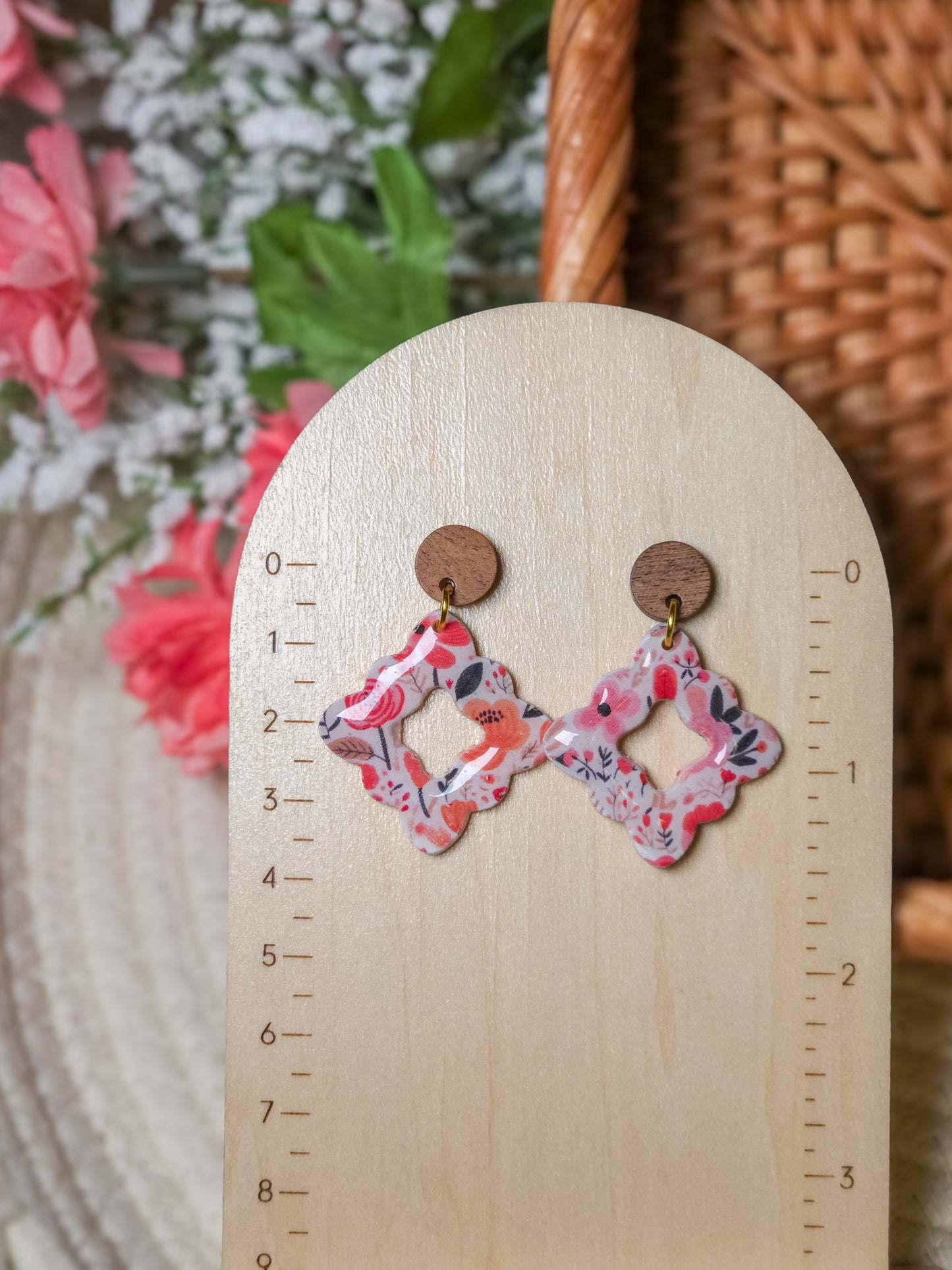 Gwyn (Pink Floral) | Scalloped Rhombus Dangles