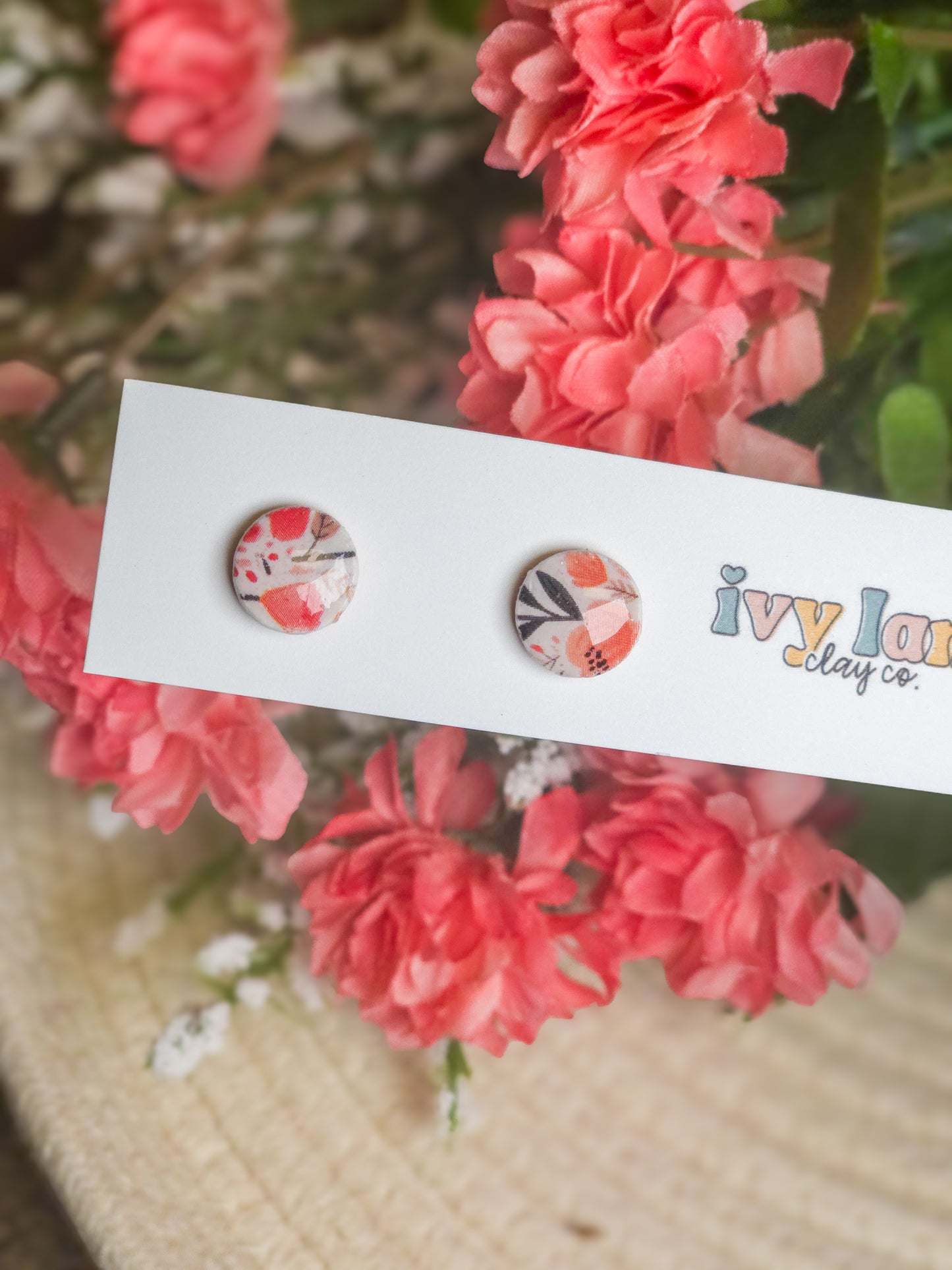 Pink Floral Stud Earrings