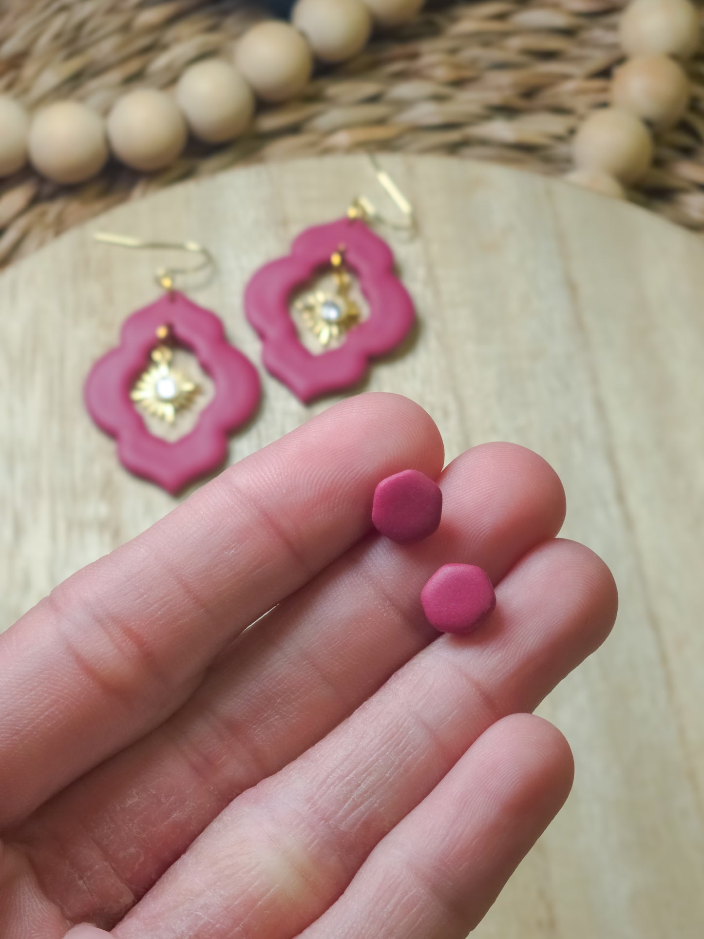 Mini Hexagon Stud Earrings | Burgundy