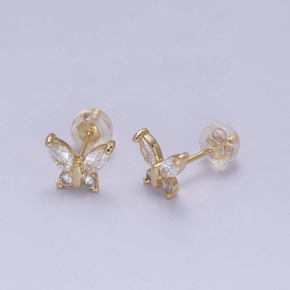 Dainty Clear CZ Butterfly Stud Earrings