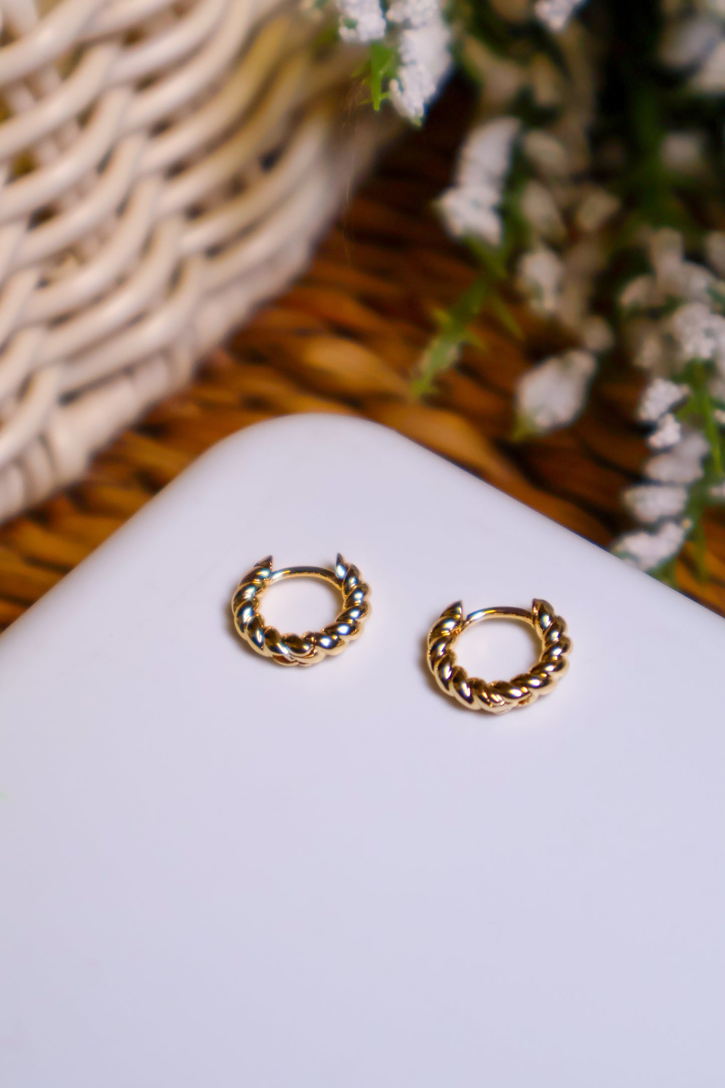 24K Gold Filled Dainty Twist Huggie Hoop