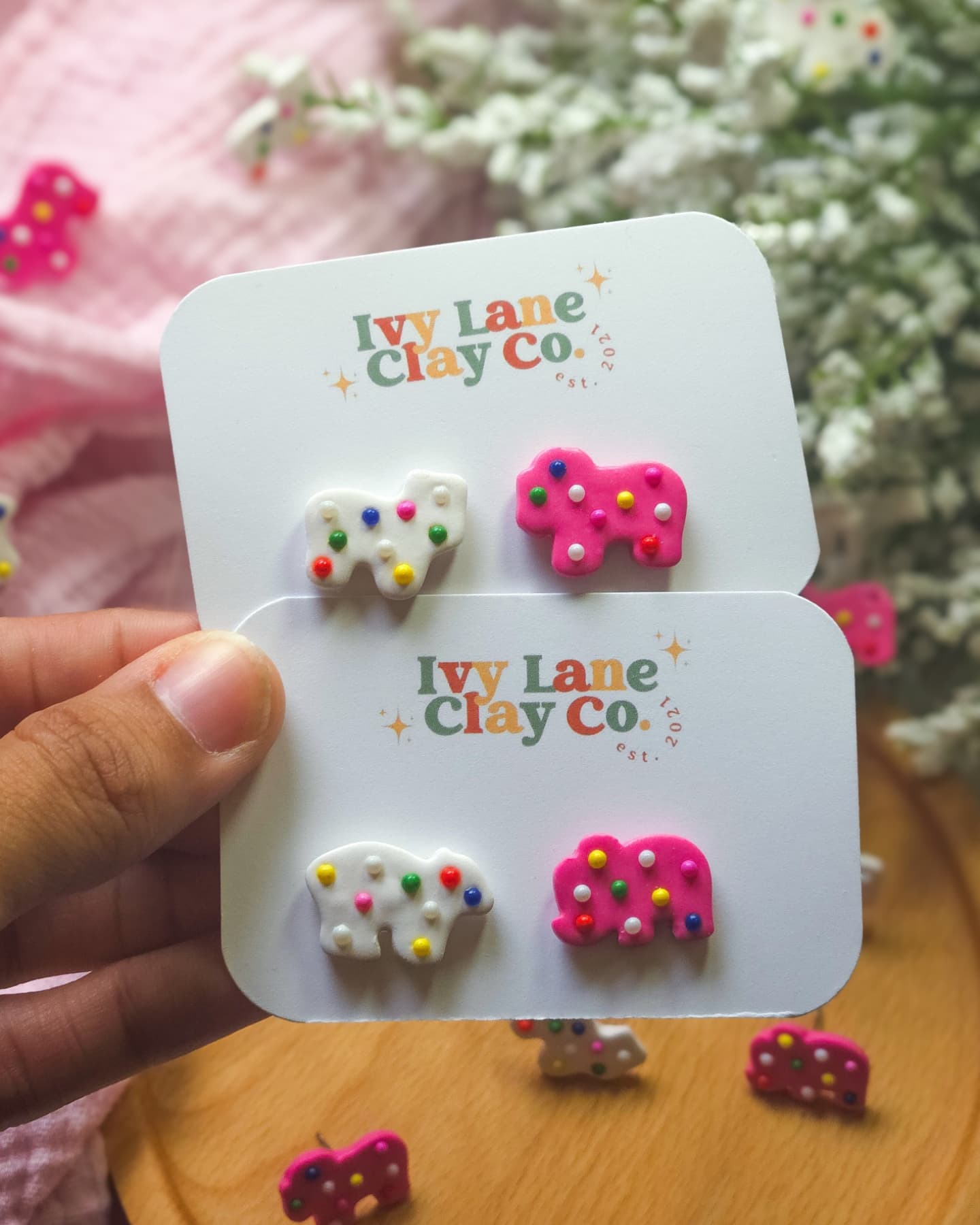 Frosted Animal Cookie Stud Earrings