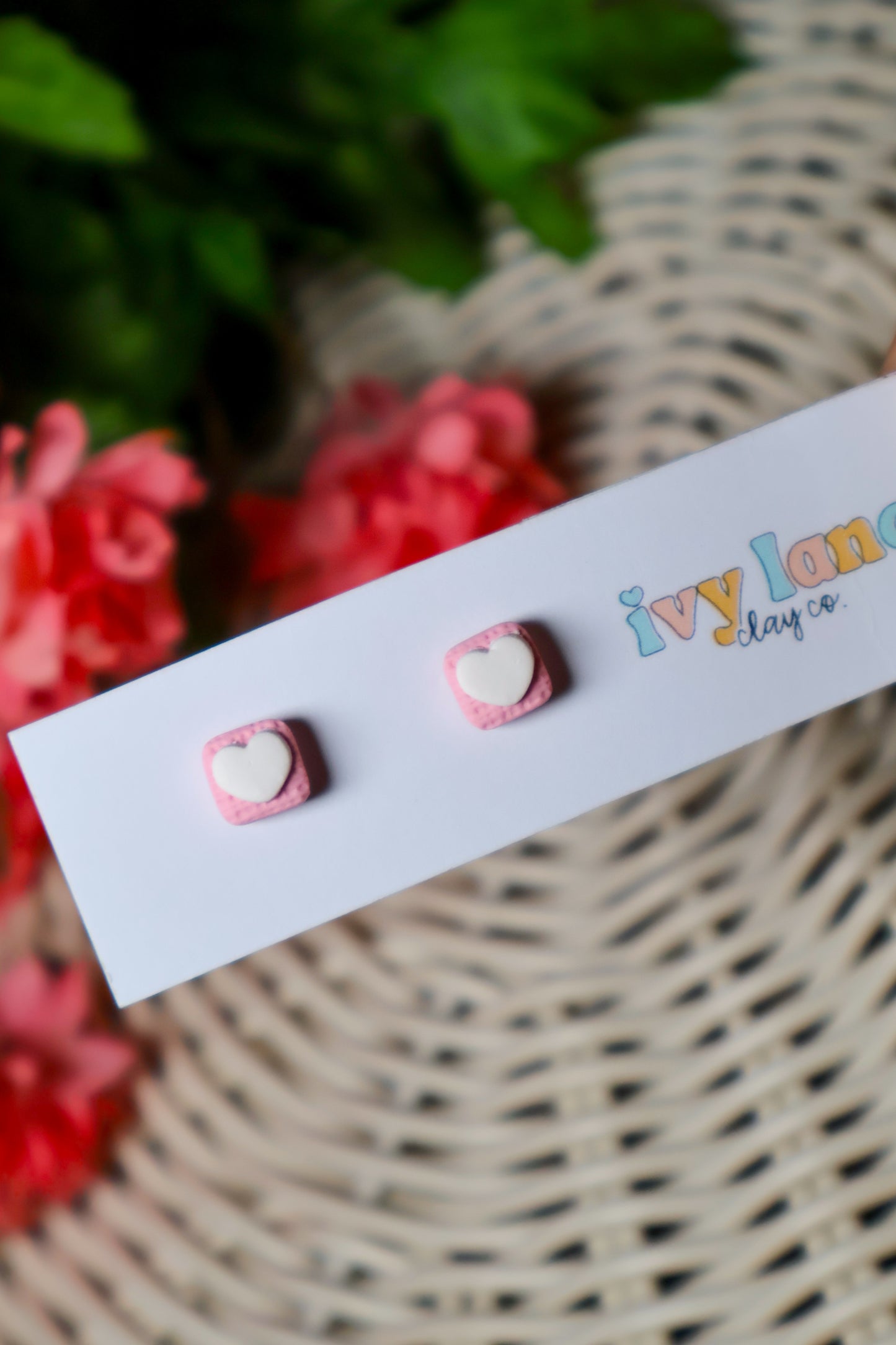 Dainty Heart Square Stud Earrings