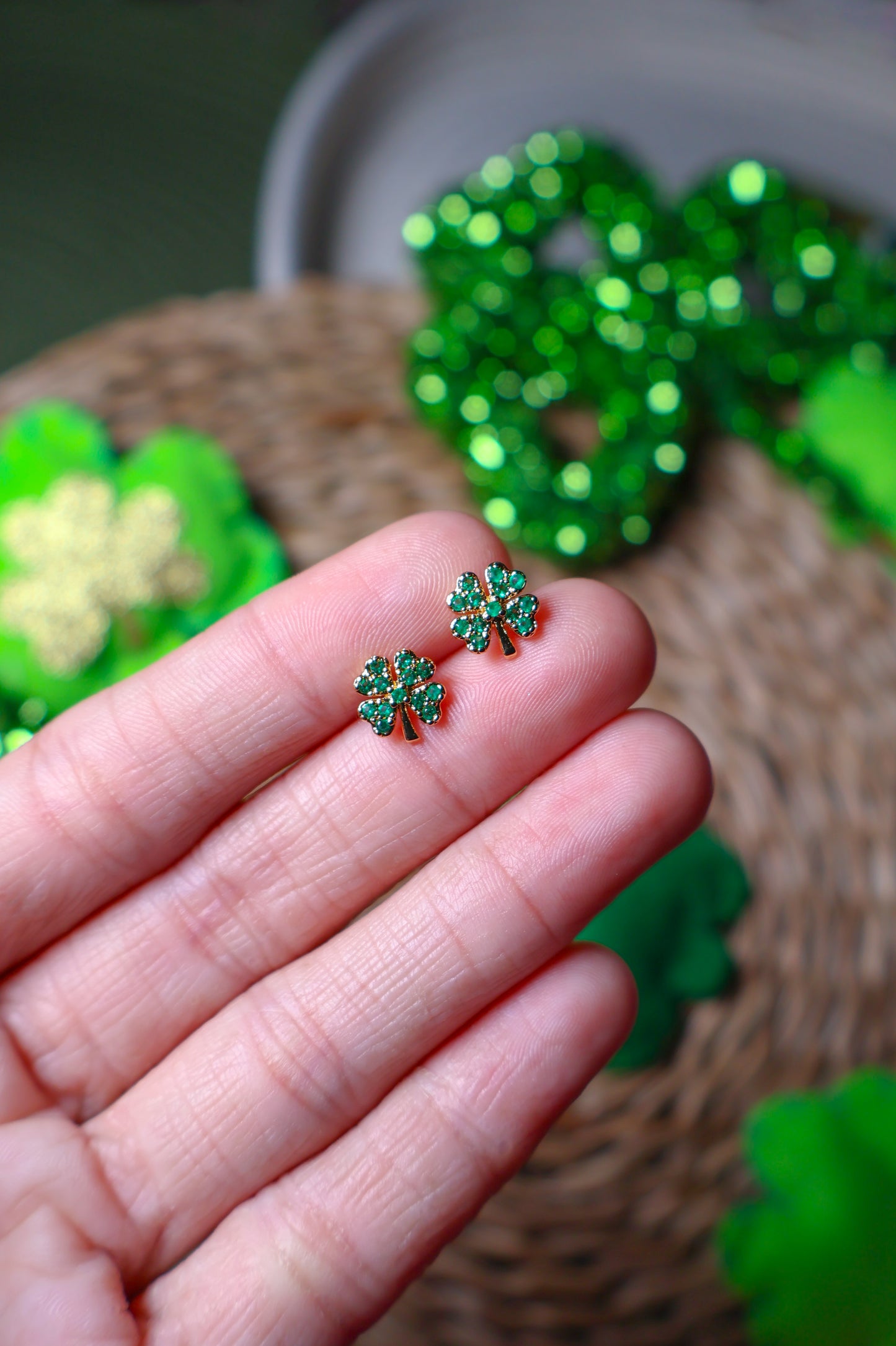 24K Gold Filled CZ Four Leaf Clover Stud Earrings