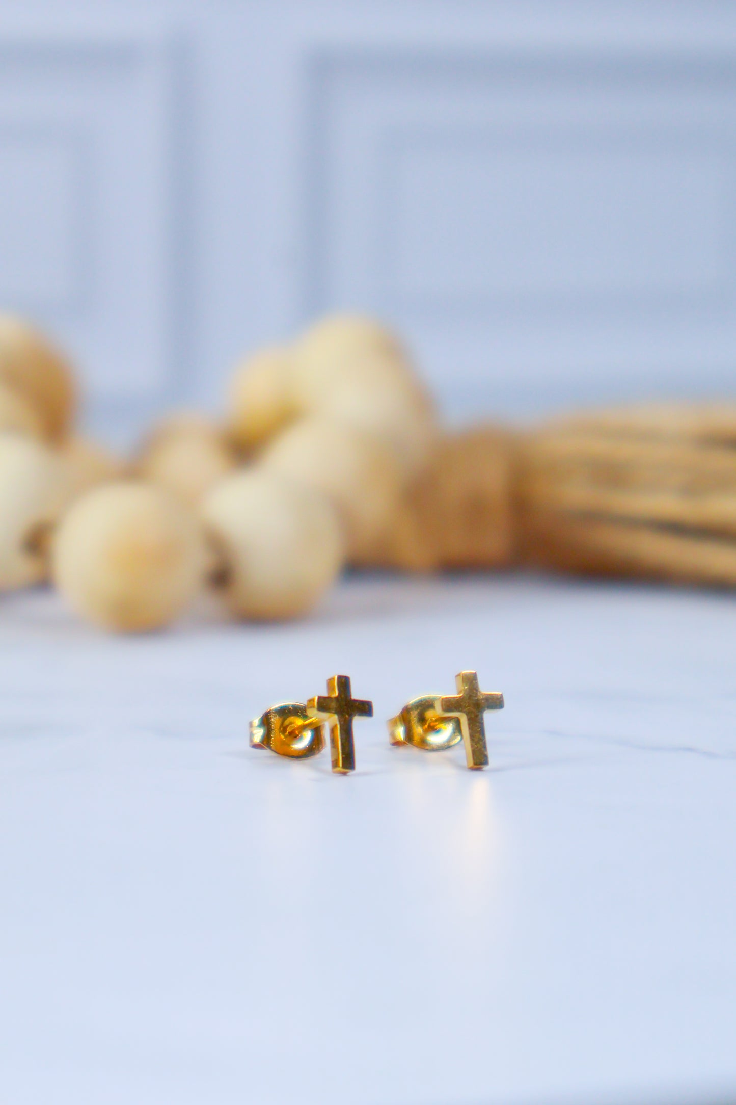 18K Gold PVD Stainless Steel Cross Stud Earrings