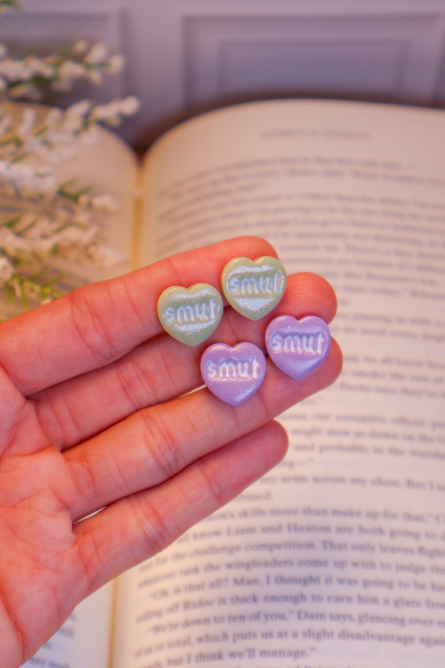 Shimmery "Smut" Heart Stud Earrings