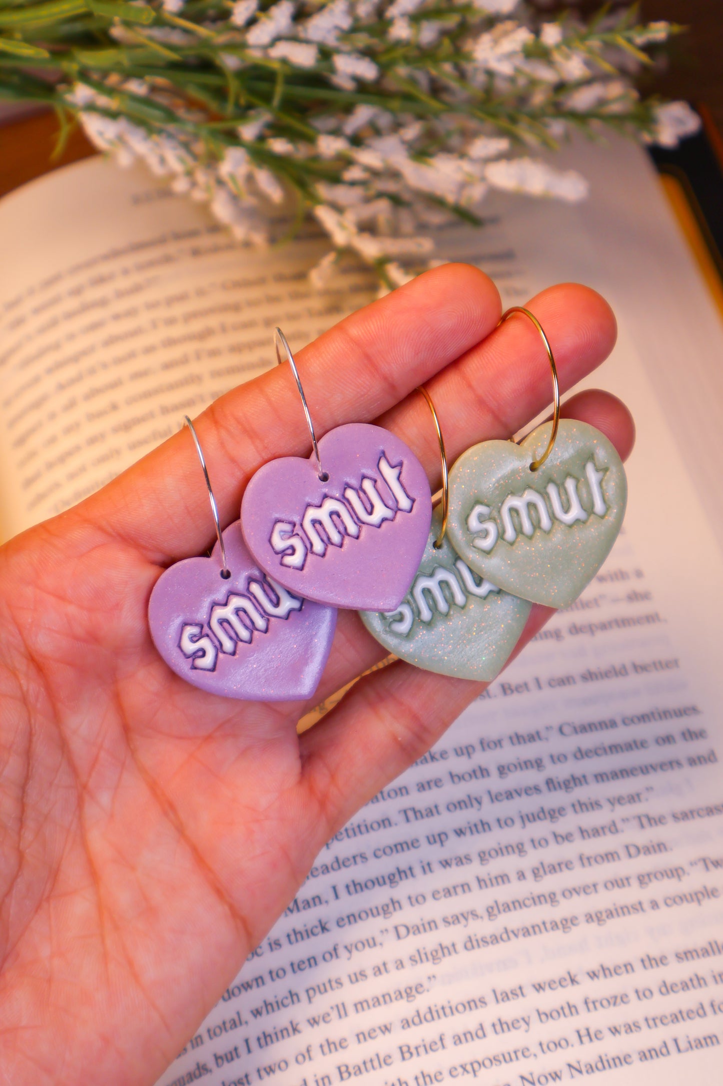 Shimmery "Smut" Heart Earrings