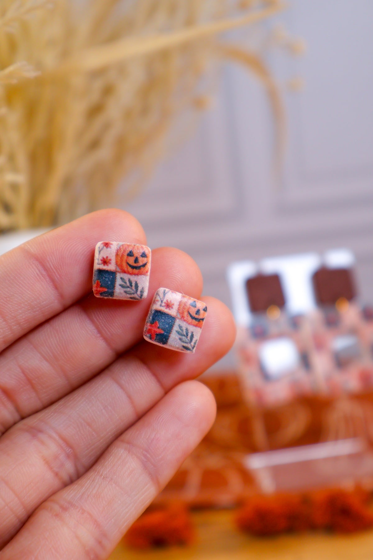 Patchwork Pumpkin Stud Earrings