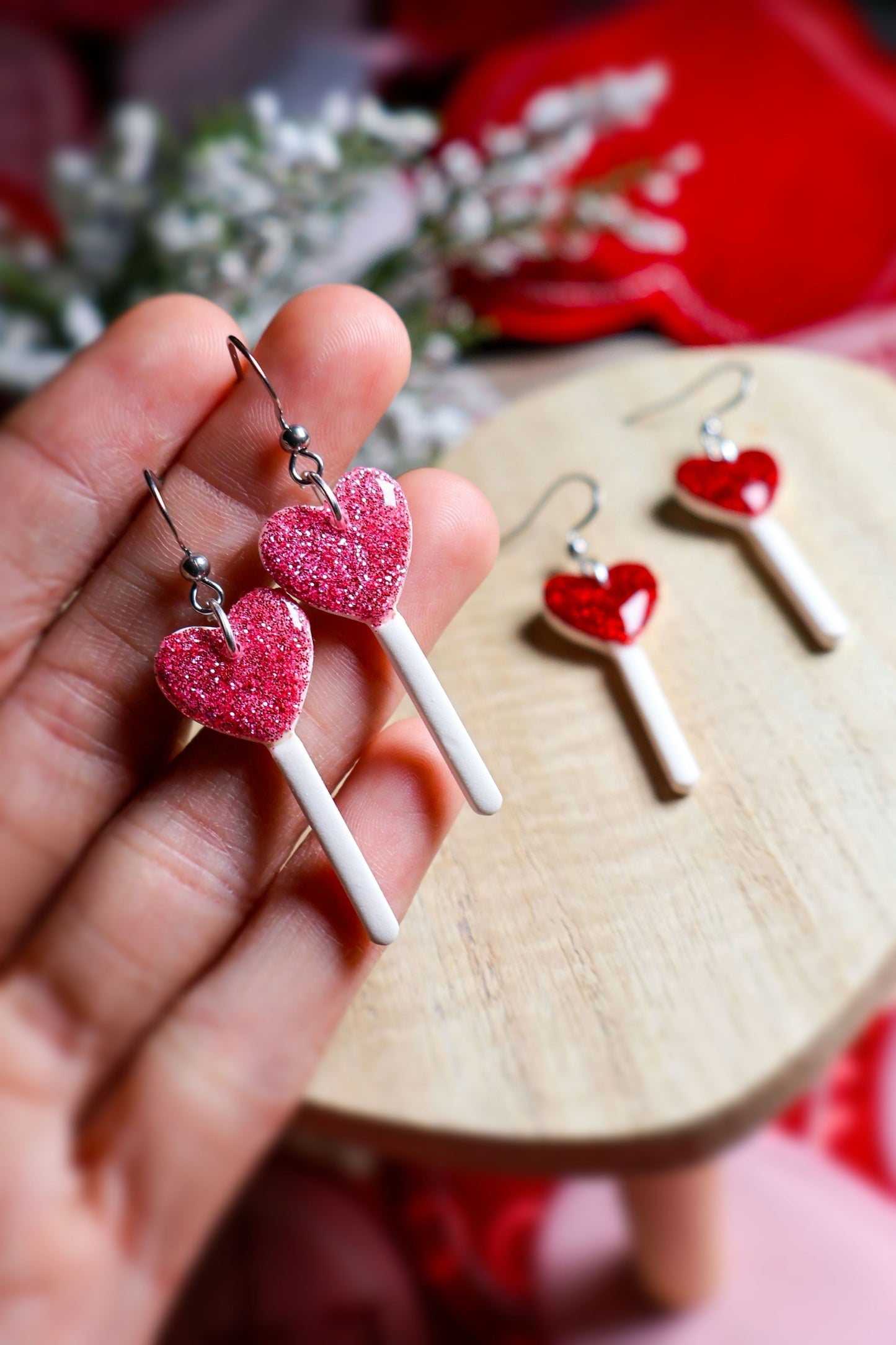 Glitter Heart Lolipop Earrings