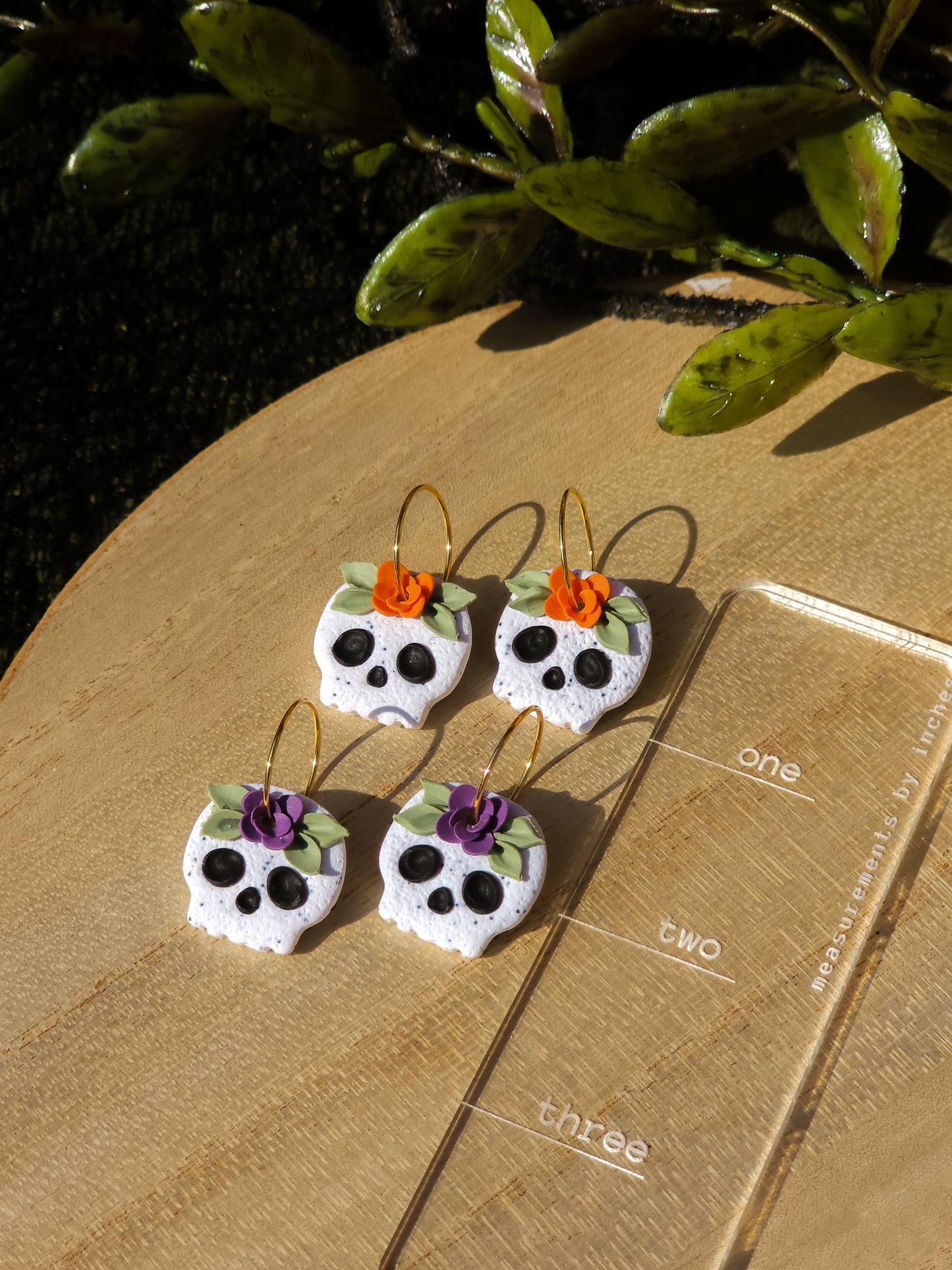 Floral Skulls - Mini Hoops