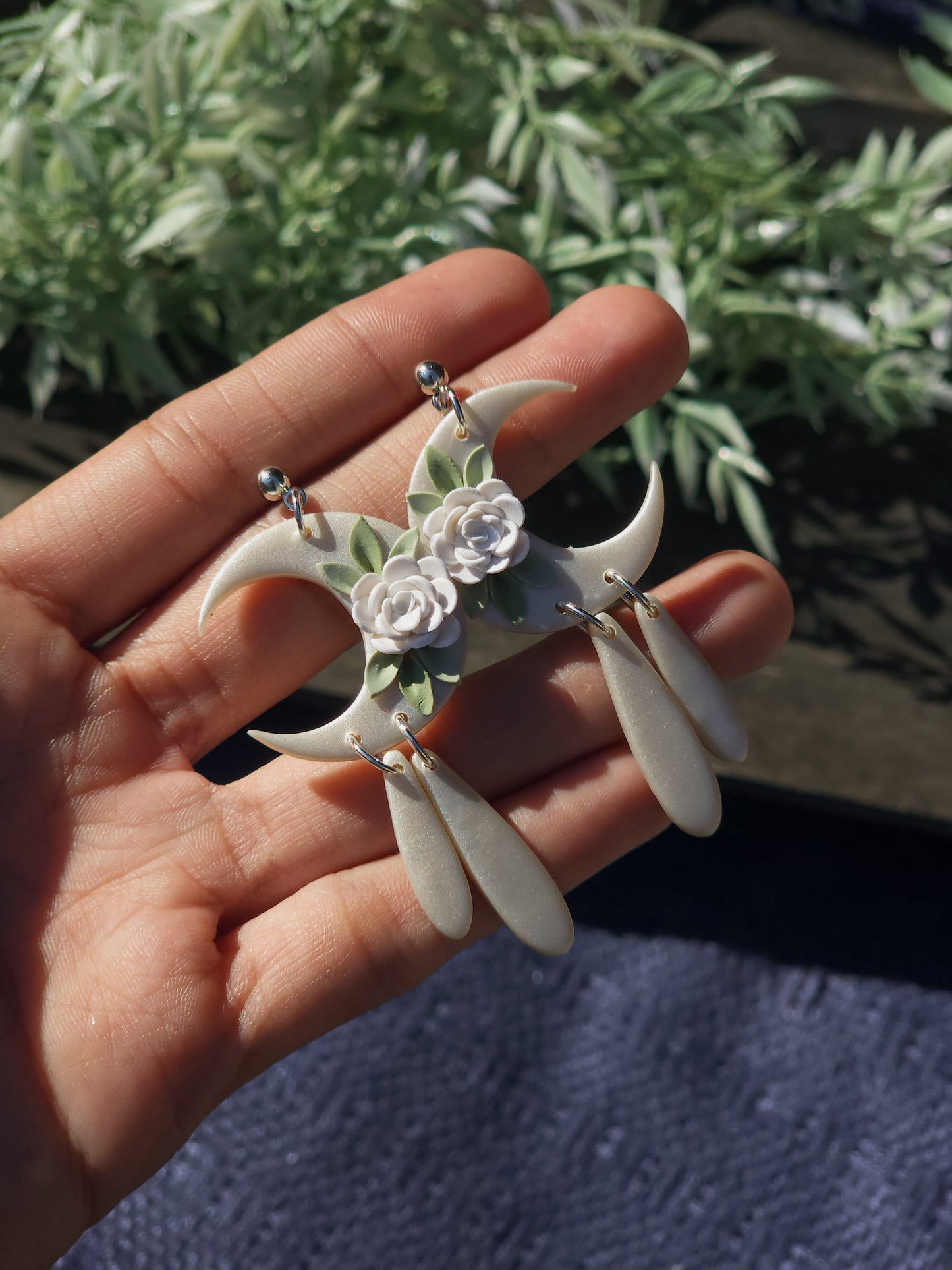 Luna - Floral Moon Earrings (Pearl Shimmer)