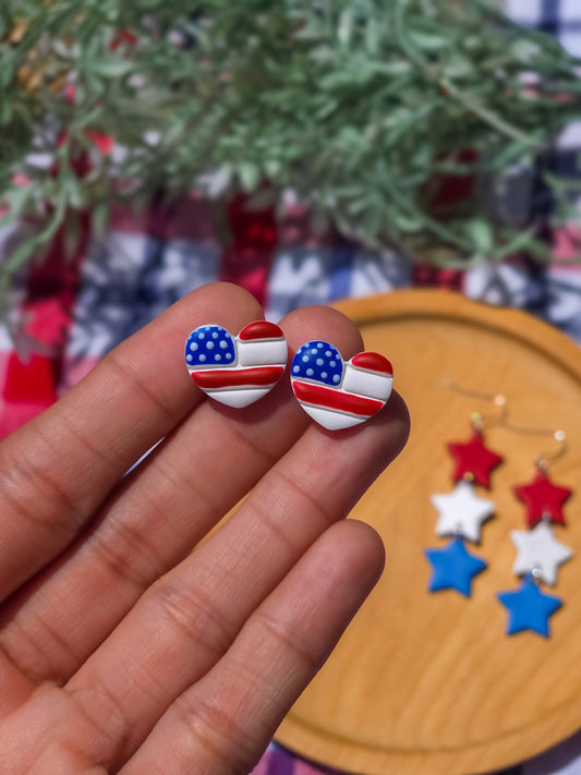 American Flag Heart Stud Earrings