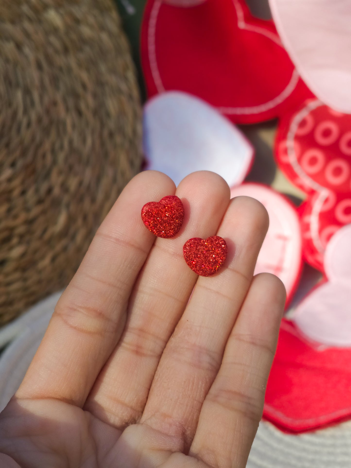 Glitter Heart Stud Earrings