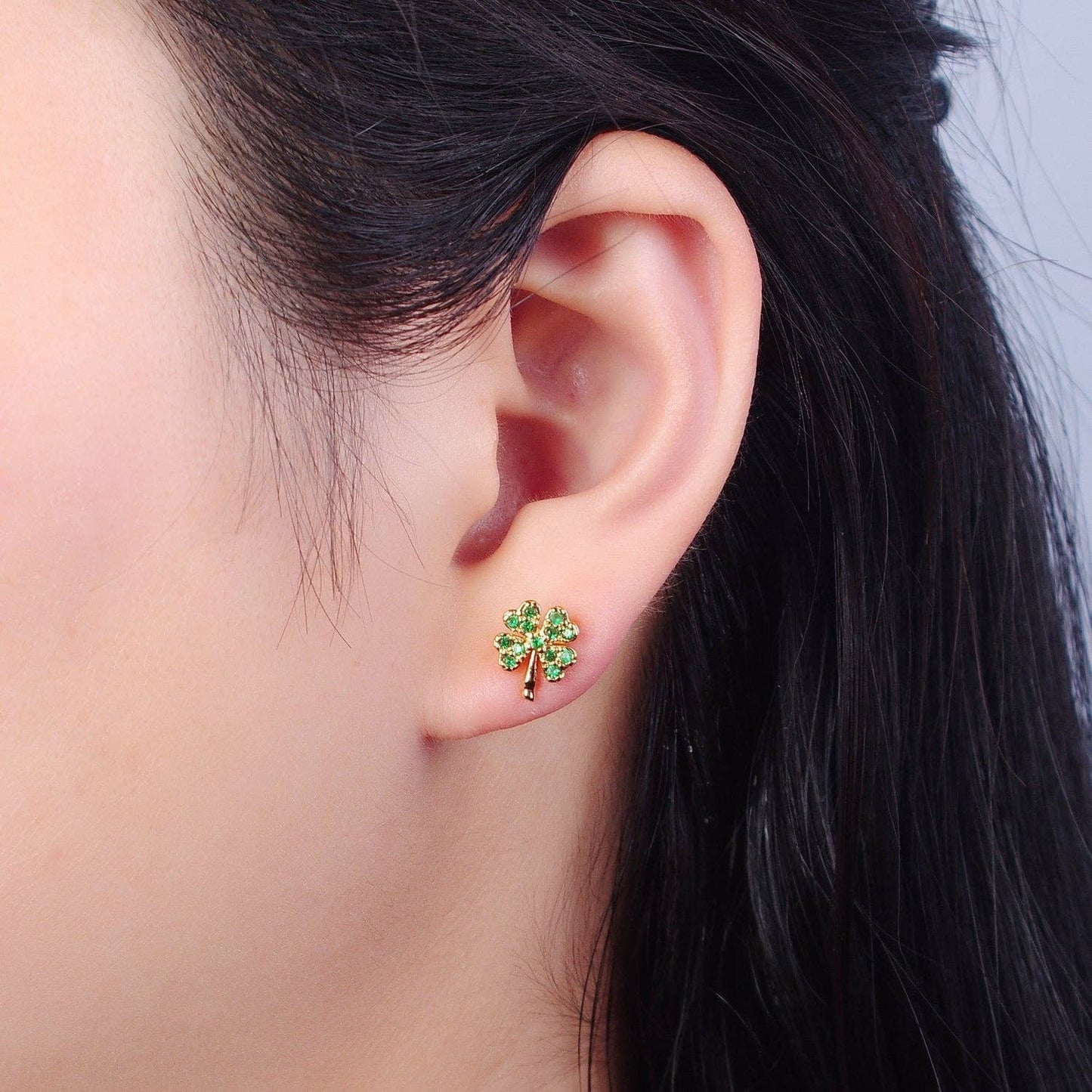 24K Gold Filled CZ Four Leaf Clover Stud Earrings