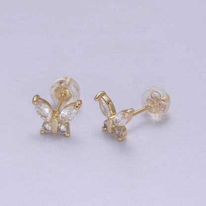 Dainty Clear CZ Butterfly Stud Earrings