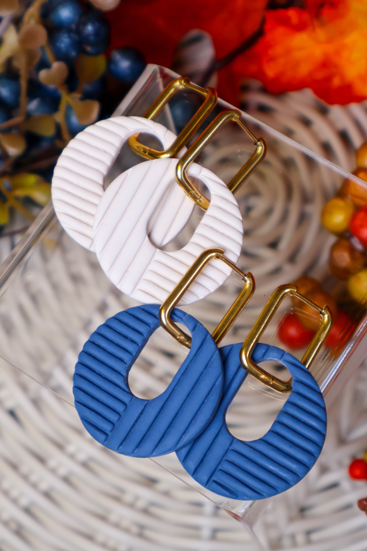 Heidi | Striped Circle Dangles w/ Click Hoops