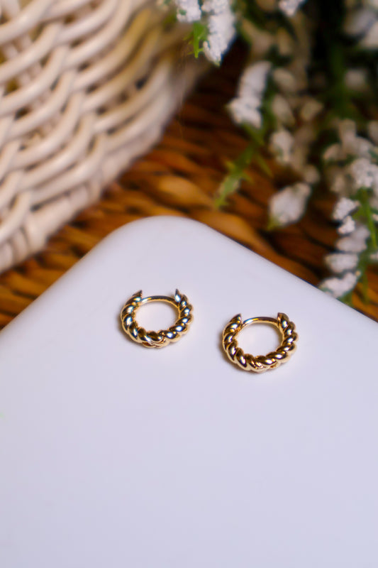 24K Gold Filled Dainty Twist Huggie Hoop