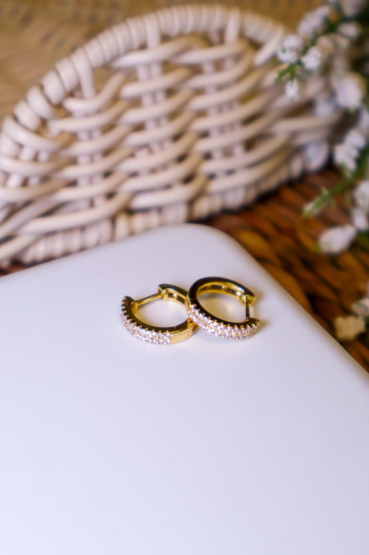 14K Gold Filled Double CZ Huggie Hoops