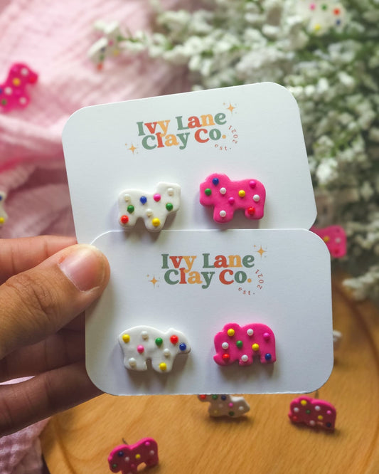 Frosted Animal Cookie Stud Earrings