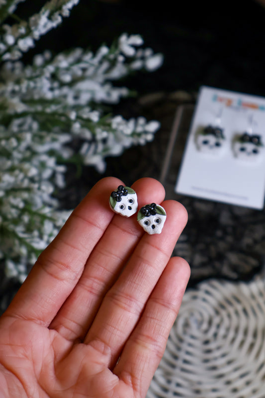 Floral Skull Stud Earrings
