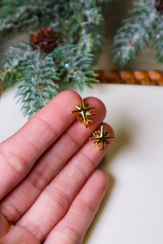 24K Gold Filled Celestial North Star Double-Sided Huggie Hoops