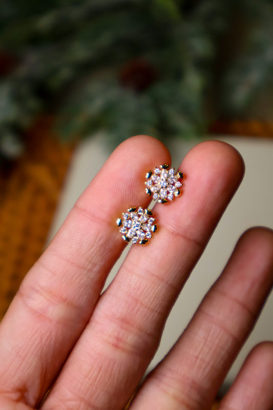 Gold Plated CZ Snowflake Stud Earrings