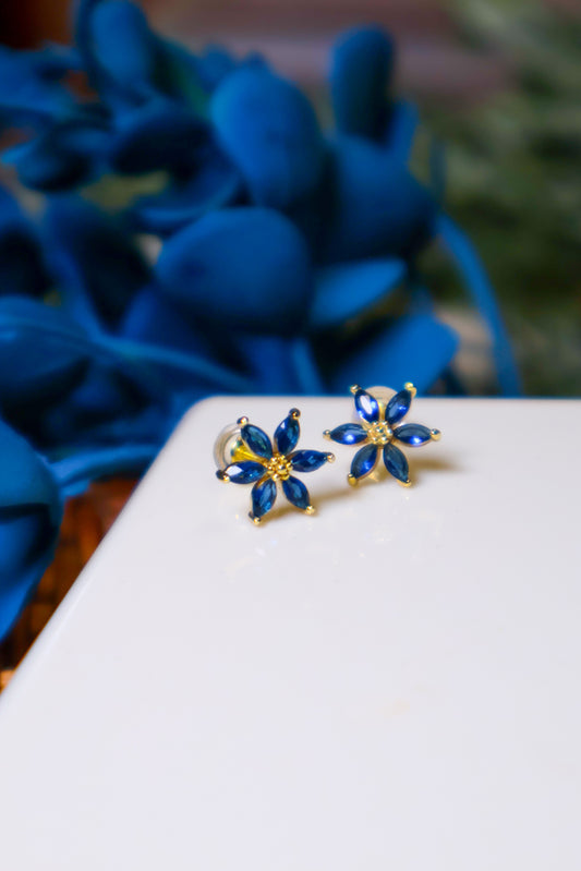 14K Gold Filled Blue CZ Flower Stud Earrings