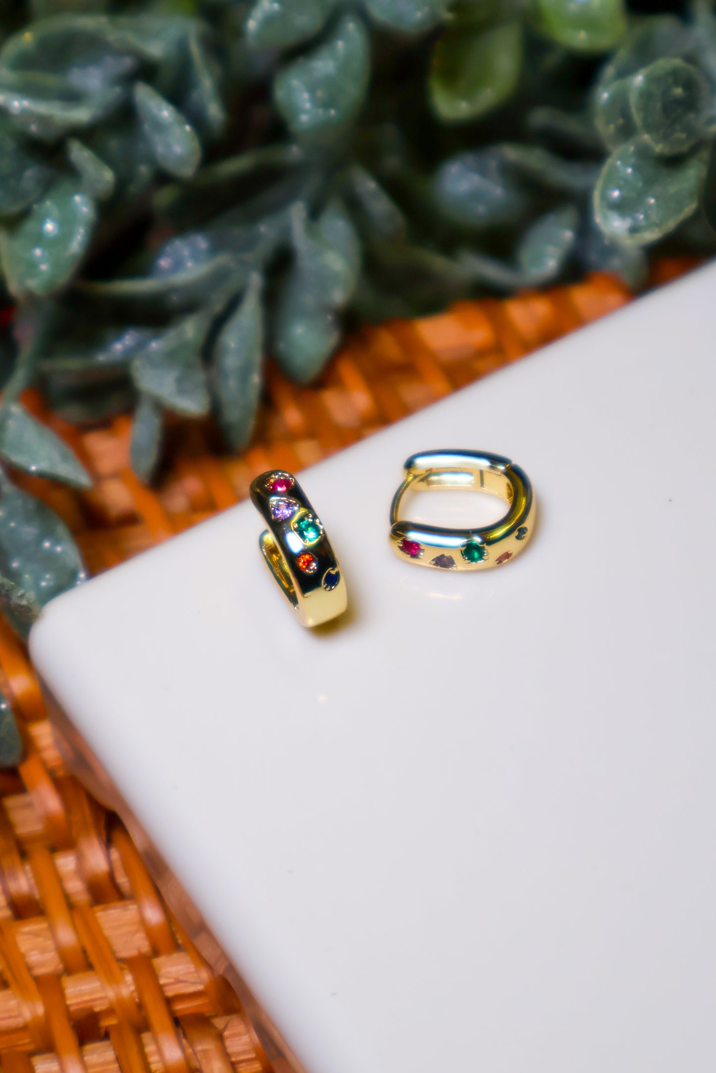 24K Gold Filled Multi-Color CZ Huggie Hoops