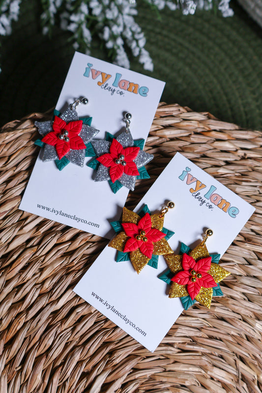 Glitter Poinsettia Earrings