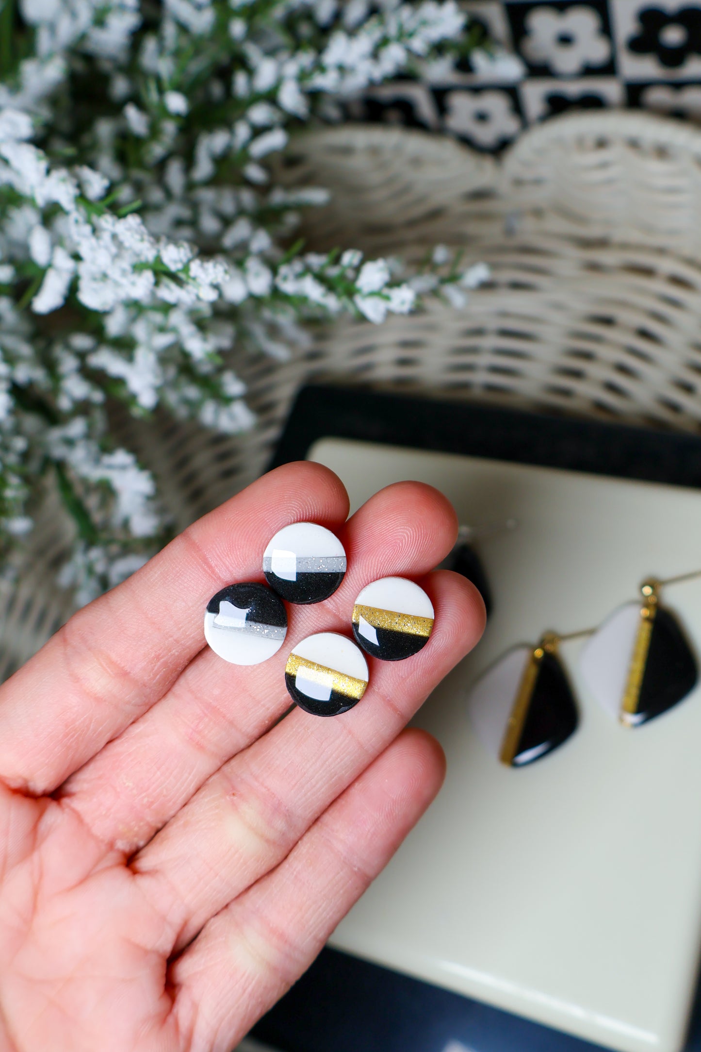 Round Stud Earrings | NYE Glitter Striped Edition
