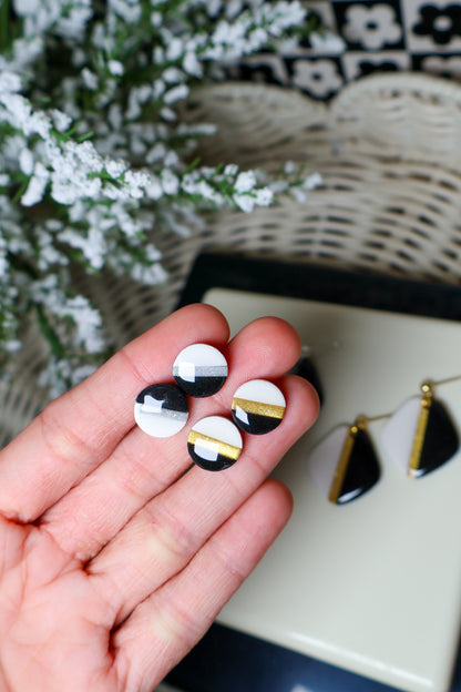 Round Stud Earrings | NYE Glitter Striped Edition