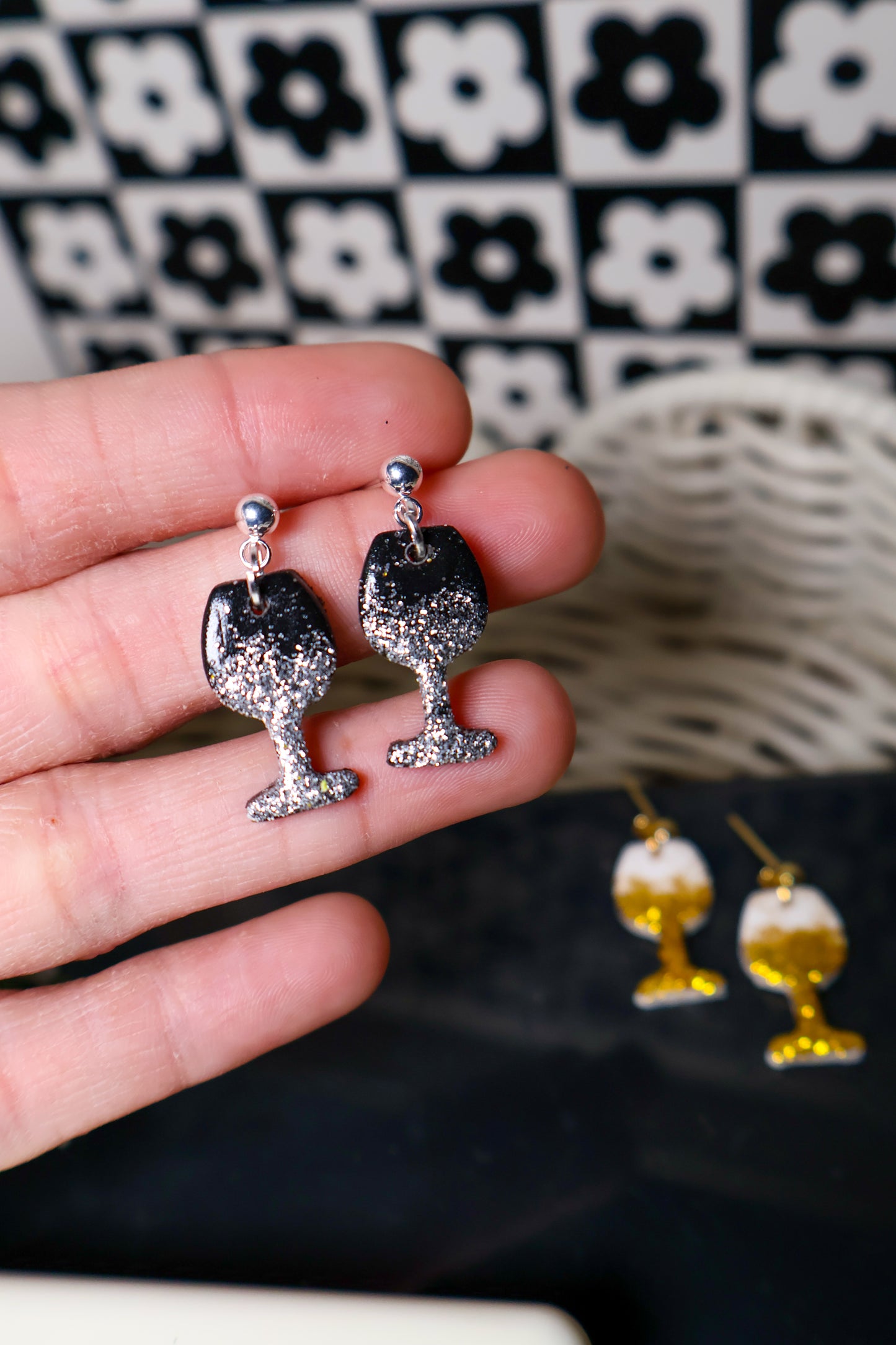 NYE Glitter Wine Glass Earrings