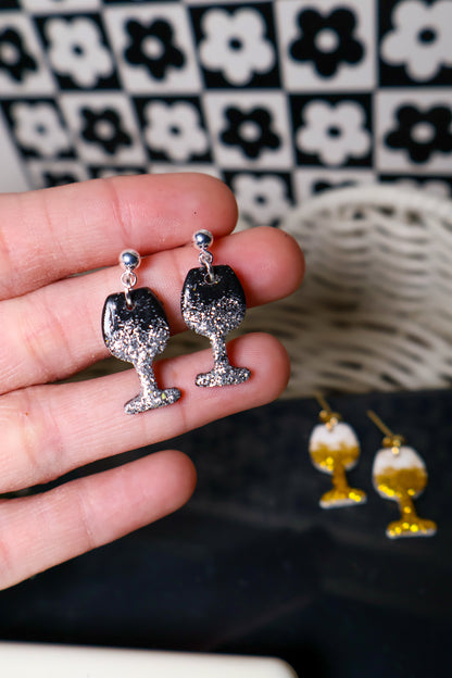 NYE Glitter Wine Glass Earrings