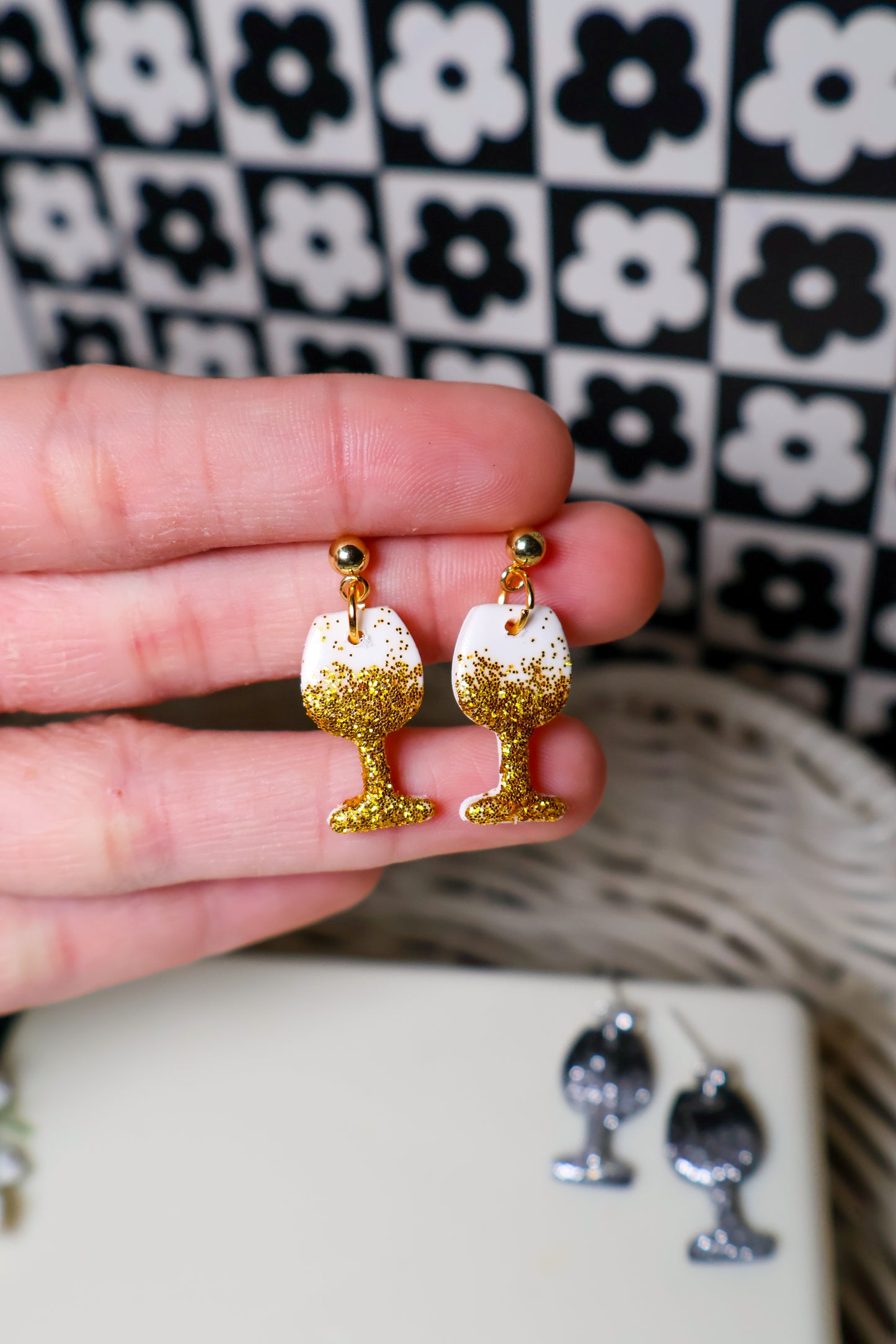 NYE Glitter Wine Glass Earrings