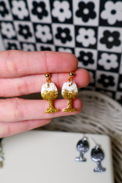 NYE Glitter Wine Glass Earrings