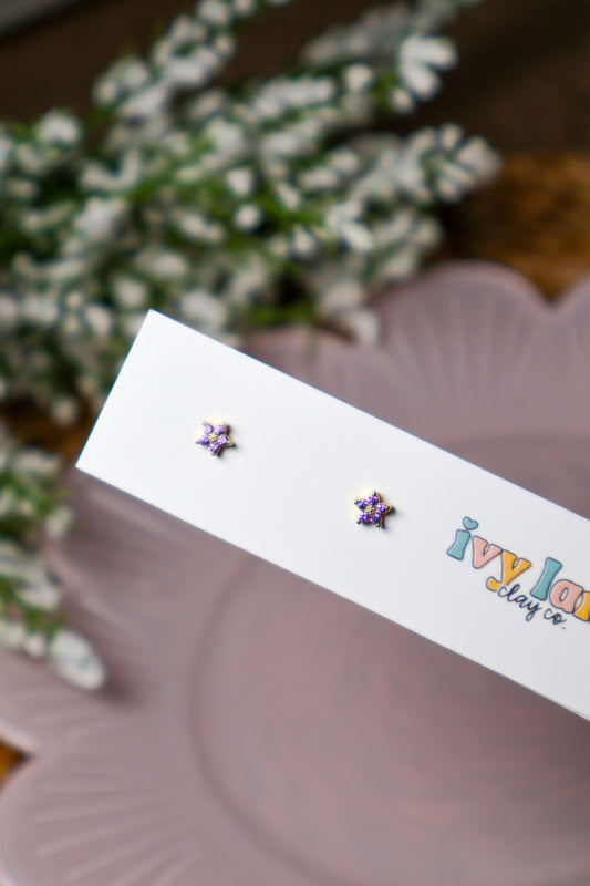 14K Gold Filled Purple CZ Flower Stud Earrings