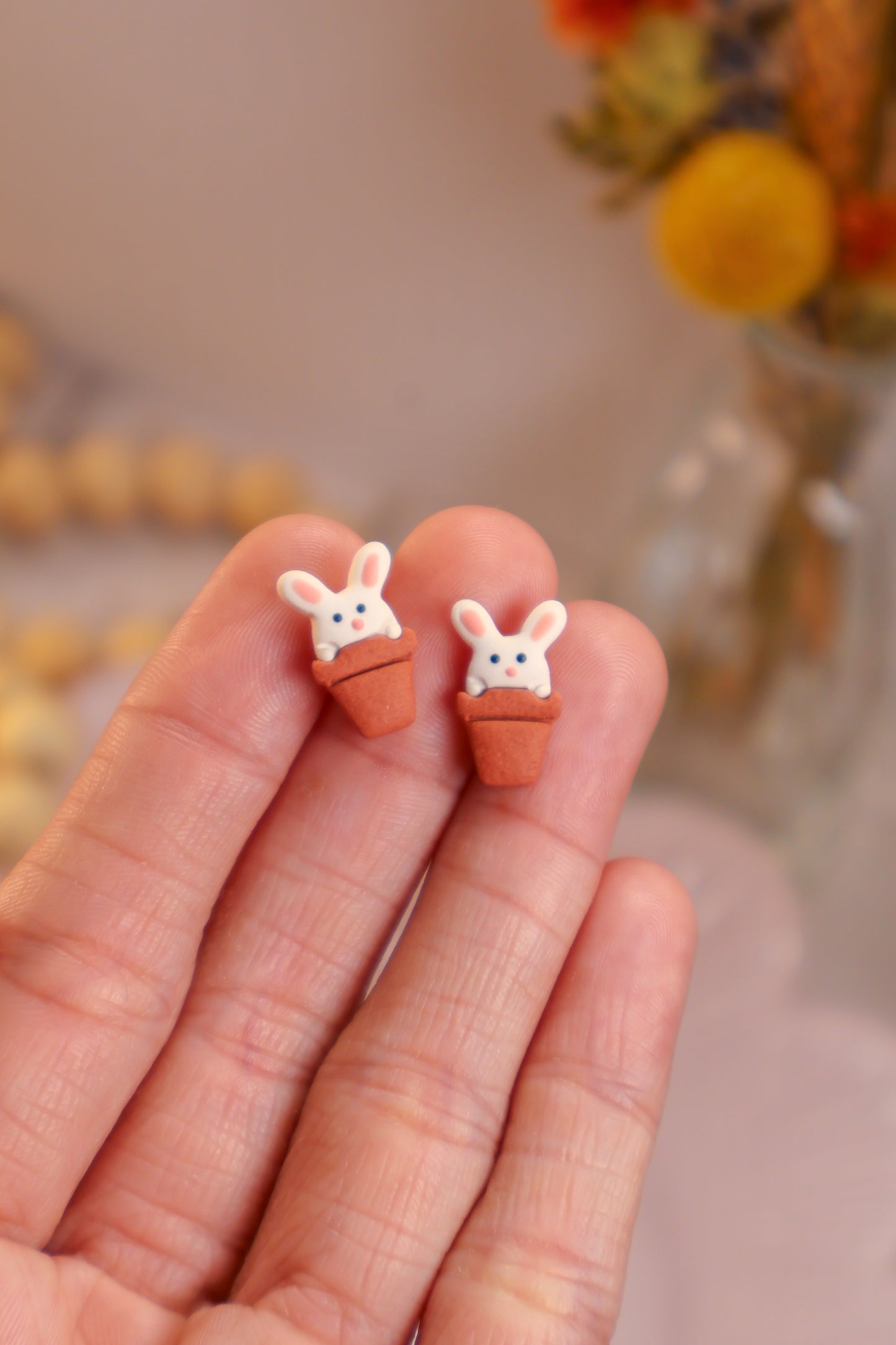 Flower Pot Bunny Stud Earrings