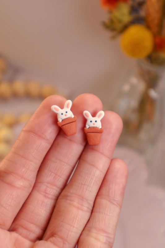 Flower Pot Bunny Stud Earrings