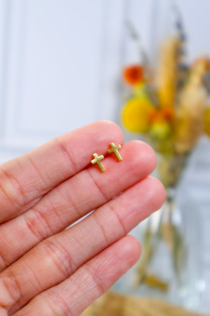 18K Gold PVD Stainless Steel Cross Stud Earrings