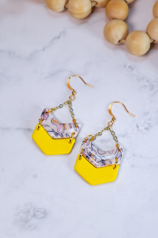 Brinley | Double Chevron Chain Dangles | Spring Floral Line Art Edition
