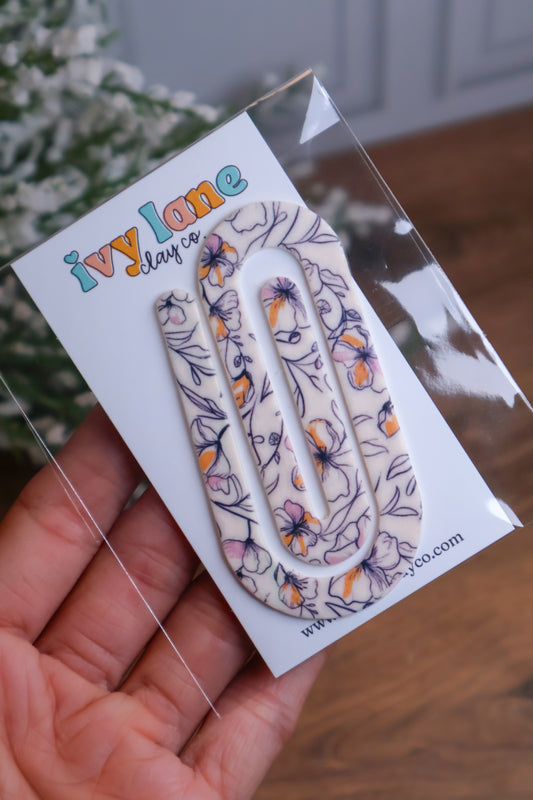 Large Paperclip Bookmark | Spring Floral Line Art