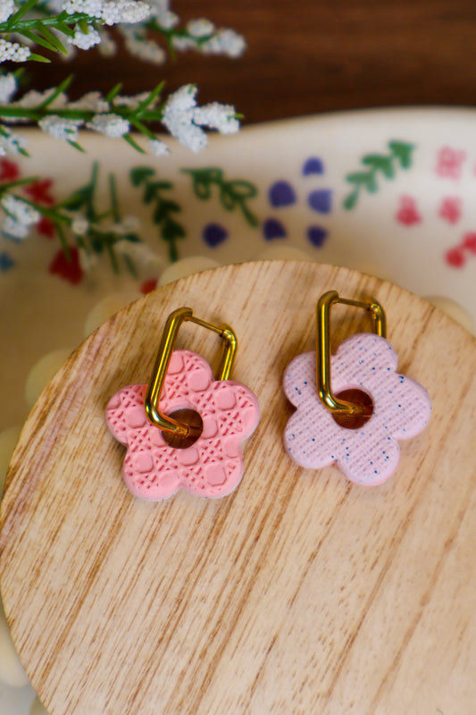 Reversable Double Sided Flower Click Hoops