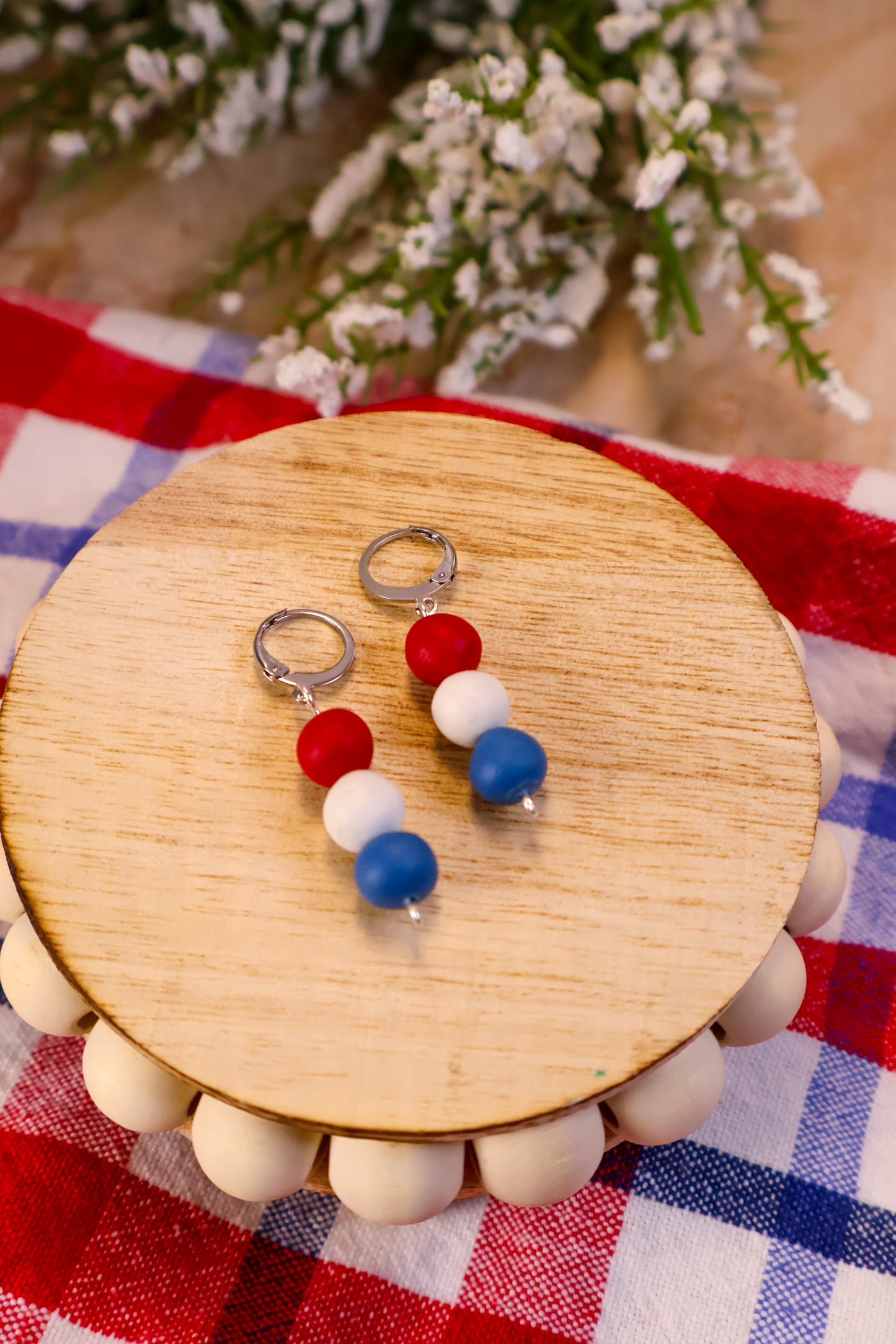 Red White & Blue Beaded Huggies