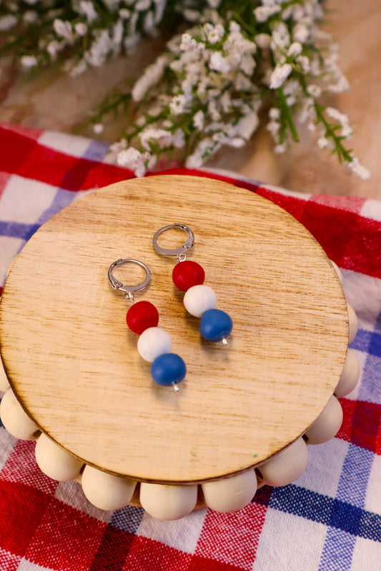 Red White & Blue Beaded Huggies