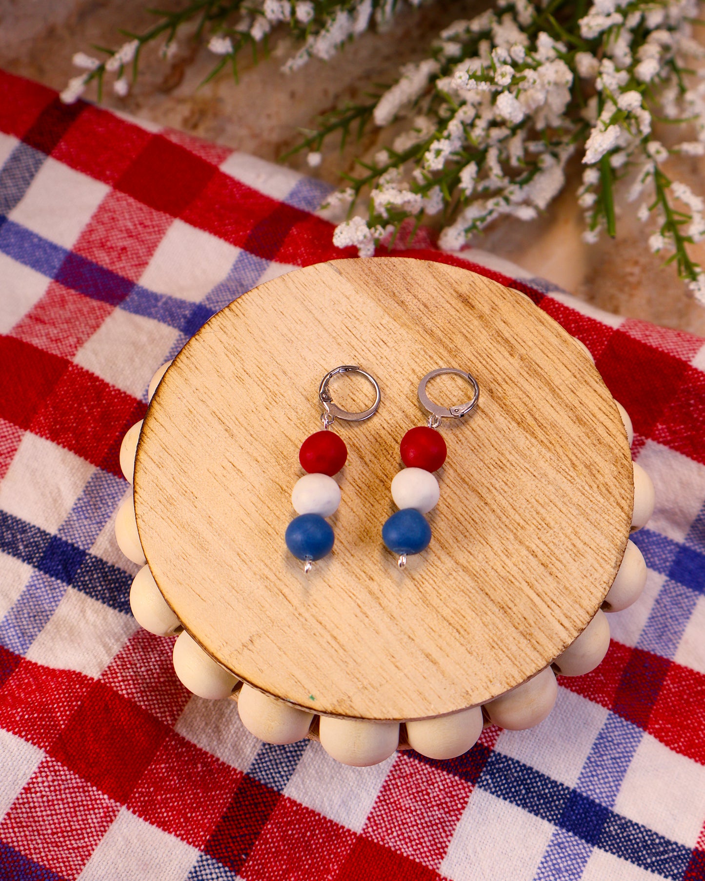 Red White & Blue Beaded Huggies