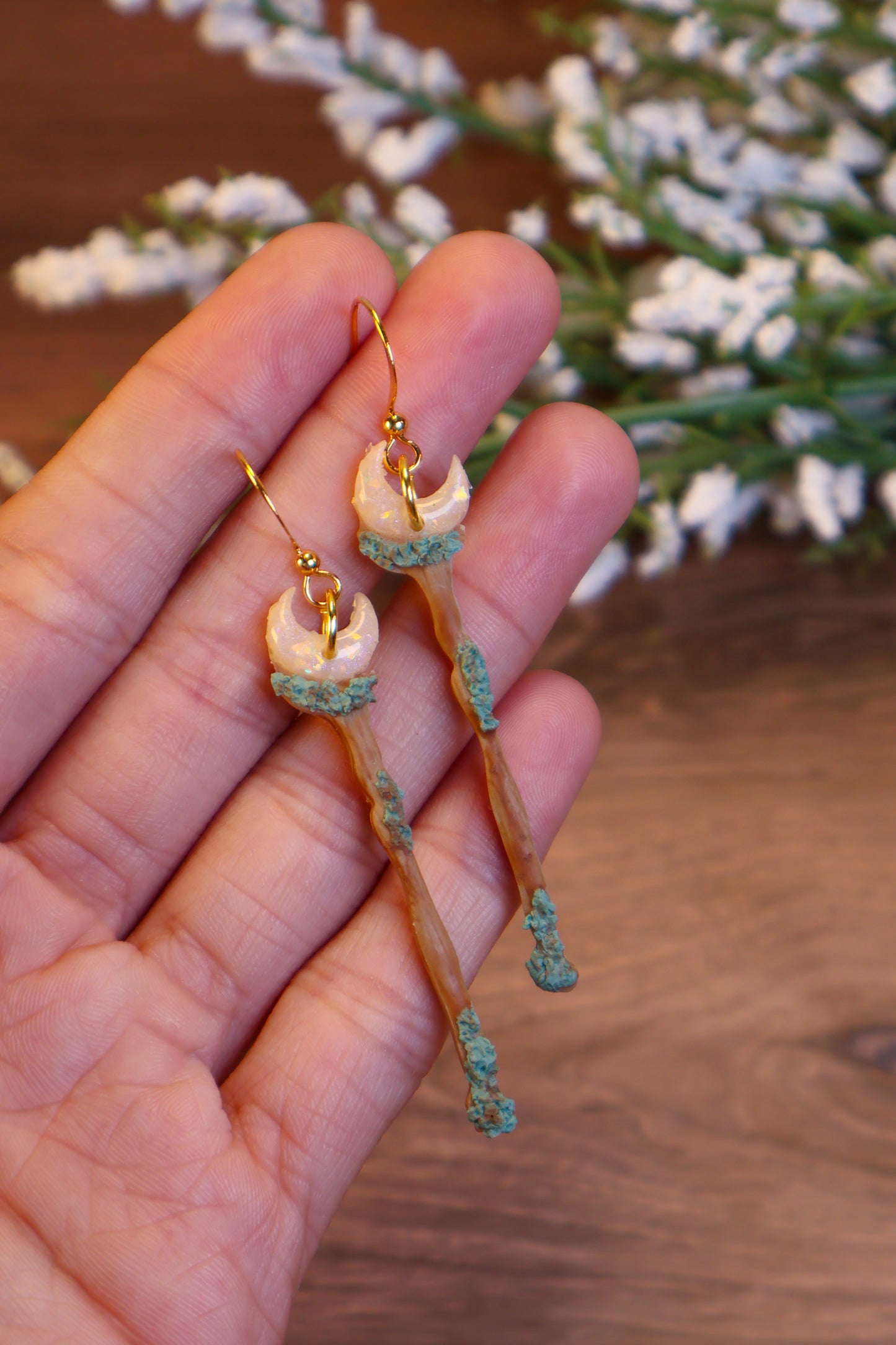 Mossy Moon Staff Earrings